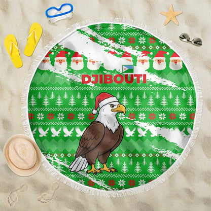 Djibouti Christmas Beach Blanket Santa Eagle Doves Trees and Green Snowflake - African Pride