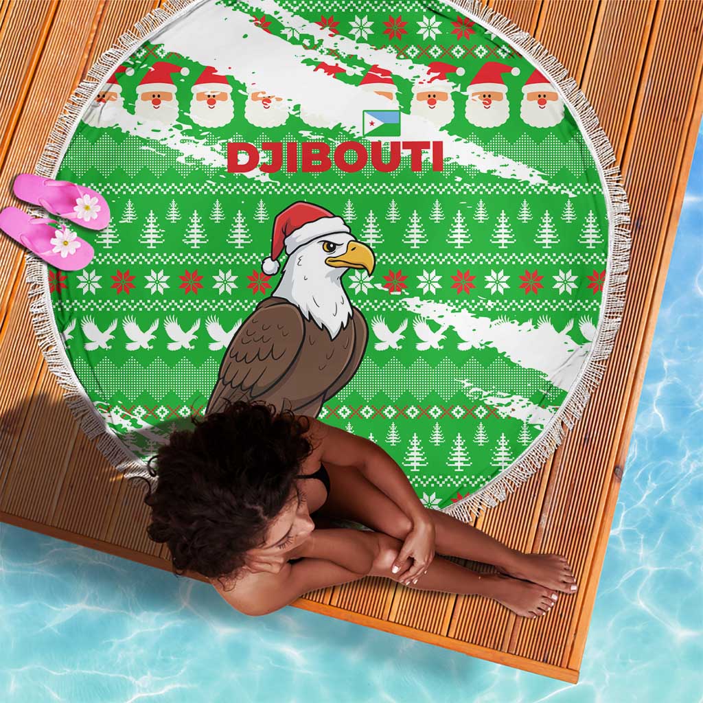 Djibouti Christmas Beach Blanket Santa Eagle Doves Trees and Green Snowflake - African Pride