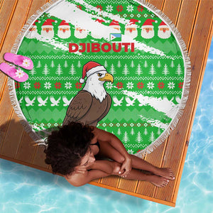 Djibouti Christmas Beach Blanket Santa Eagle Doves Trees and Green Snowflake - African Pride
