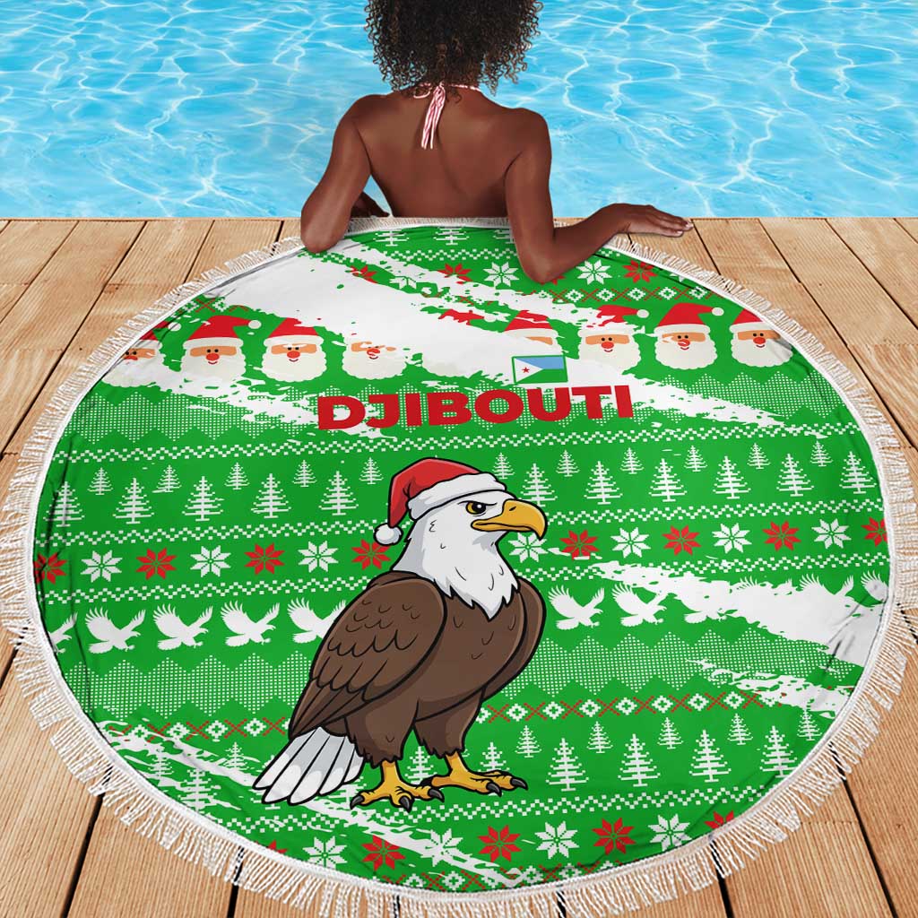 Djibouti Christmas Beach Blanket Santa Eagle Doves Trees and Green Snowflake - African Pride