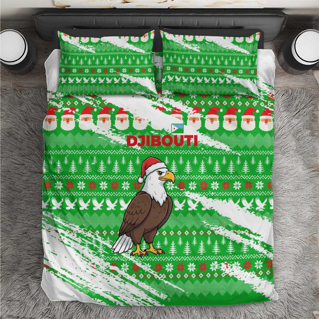 Djibouti Christmas Bedding Set Santa Eagle Doves Trees and Green Snowflake - African Pride
