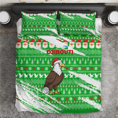 Djibouti Christmas Bedding Set Santa Eagle Doves Trees and Green Snowflake - African Pride