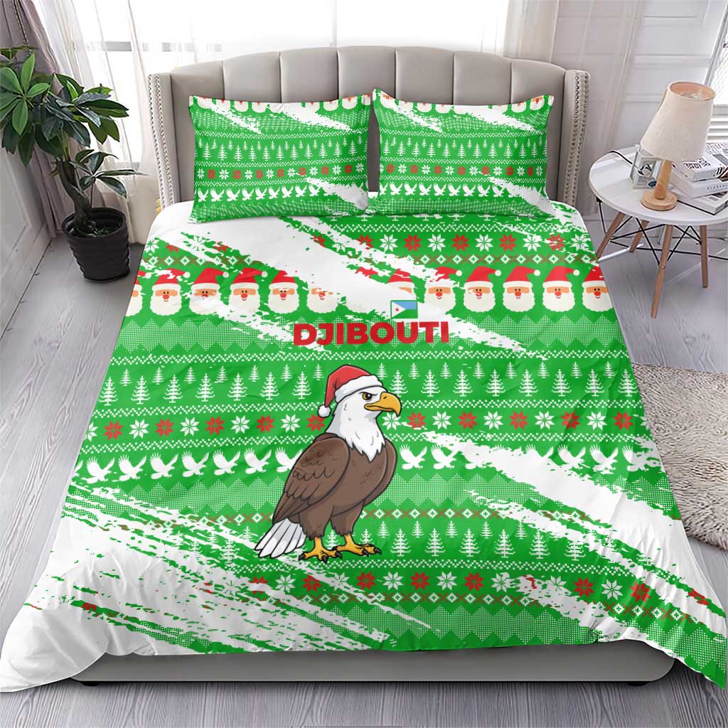 Djibouti Christmas Bedding Set Santa Eagle Doves Trees and Green Snowflake - African Pride