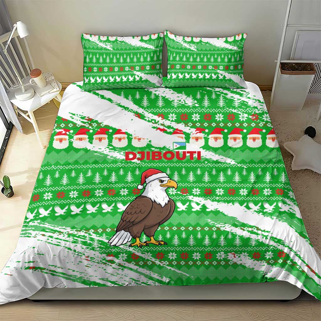 Djibouti Christmas Bedding Set Santa Eagle Doves Trees and Green Snowflake - African Pride