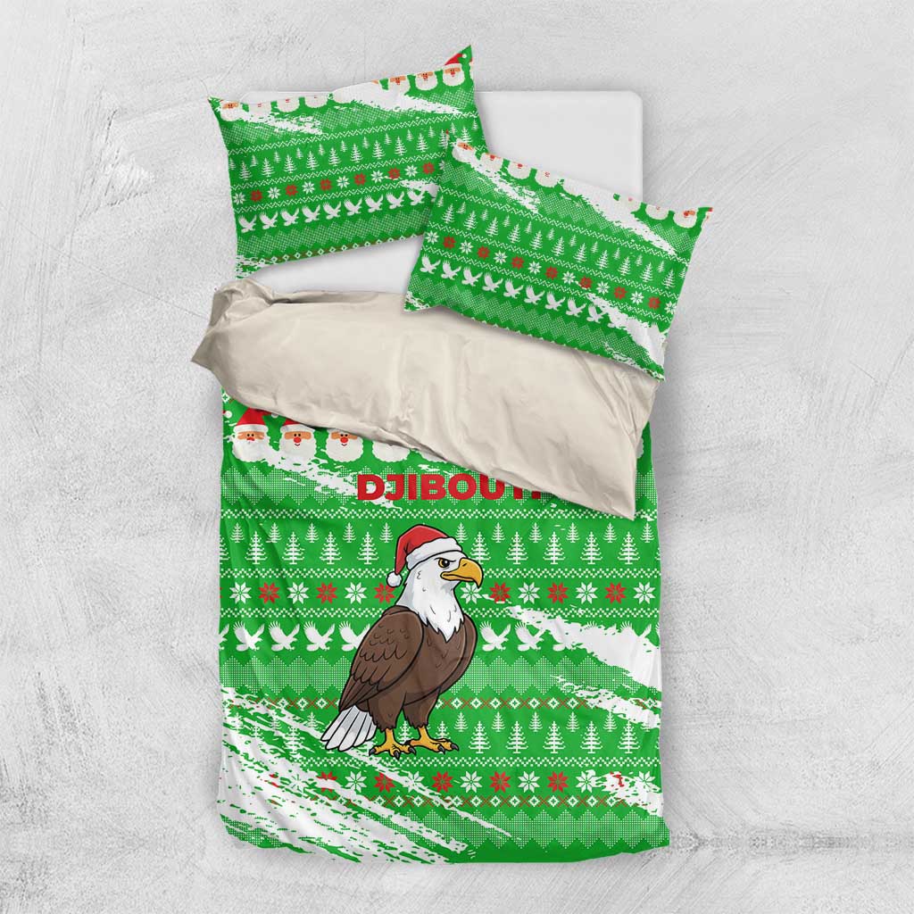 Djibouti Christmas Bedding Set Santa Eagle Doves Trees and Green Snowflake - African Pride