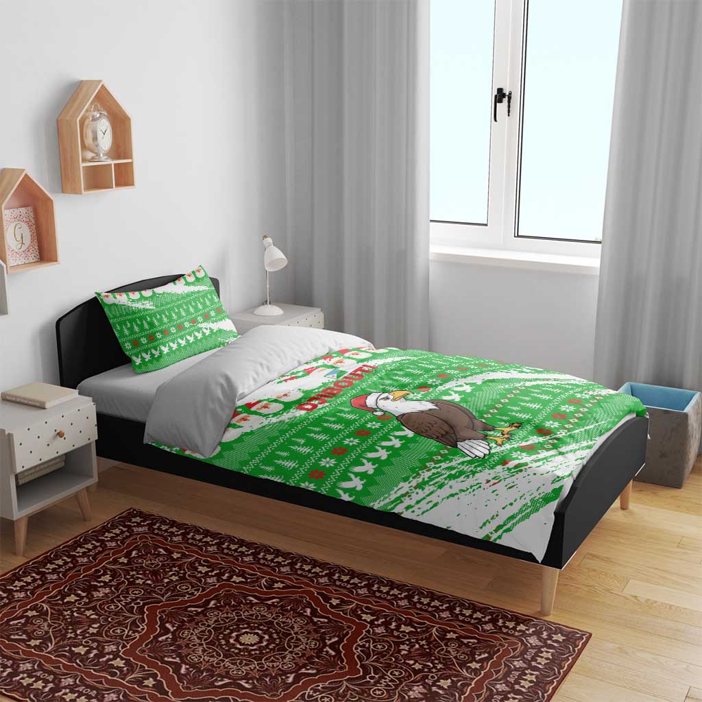 Djibouti Christmas Bedding Set Santa Eagle Doves Trees and Green Snowflake - African Pride