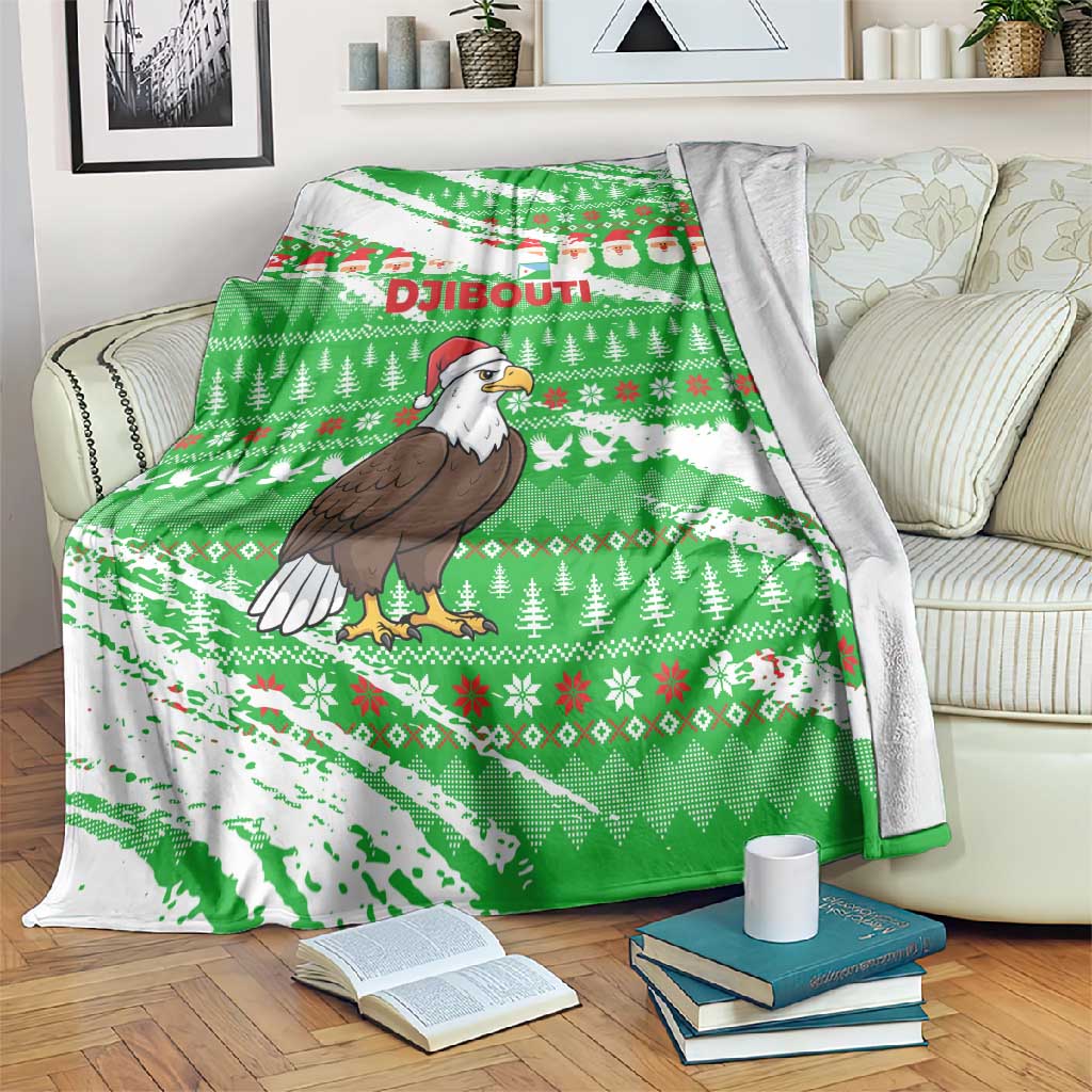 Djibouti Christmas Blanket Santa Eagle Doves Trees and Green Snowflake - African Pride