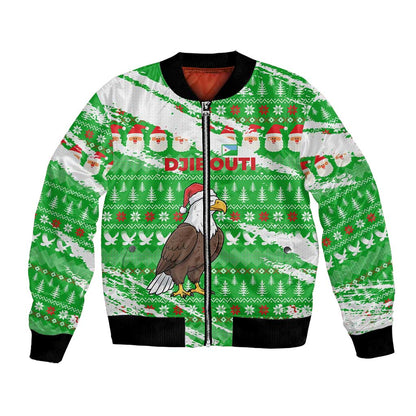 Djibouti Christmas Bomber Jacket Santa Eagle Doves Trees and Green Snowflake - African Pride