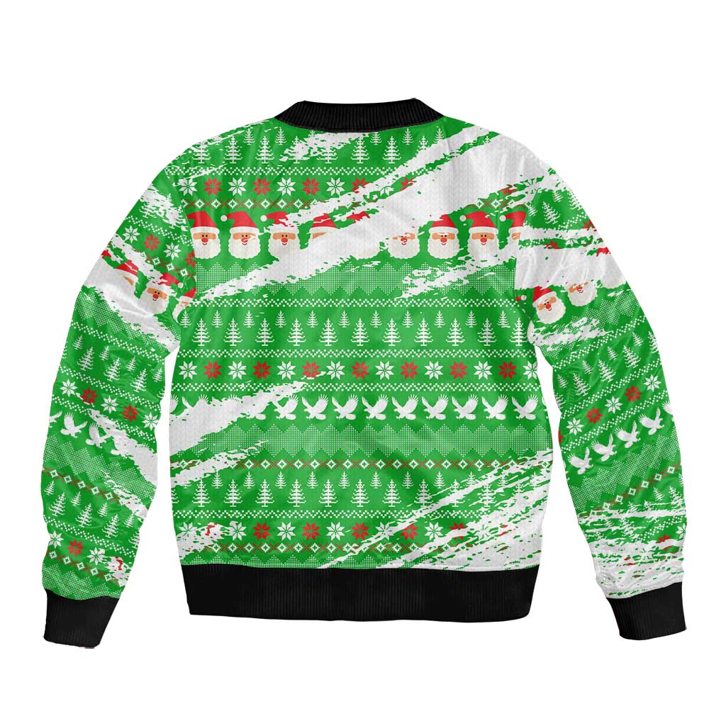 Djibouti Christmas Bomber Jacket Santa Eagle Doves Trees and Green Snowflake - African Pride