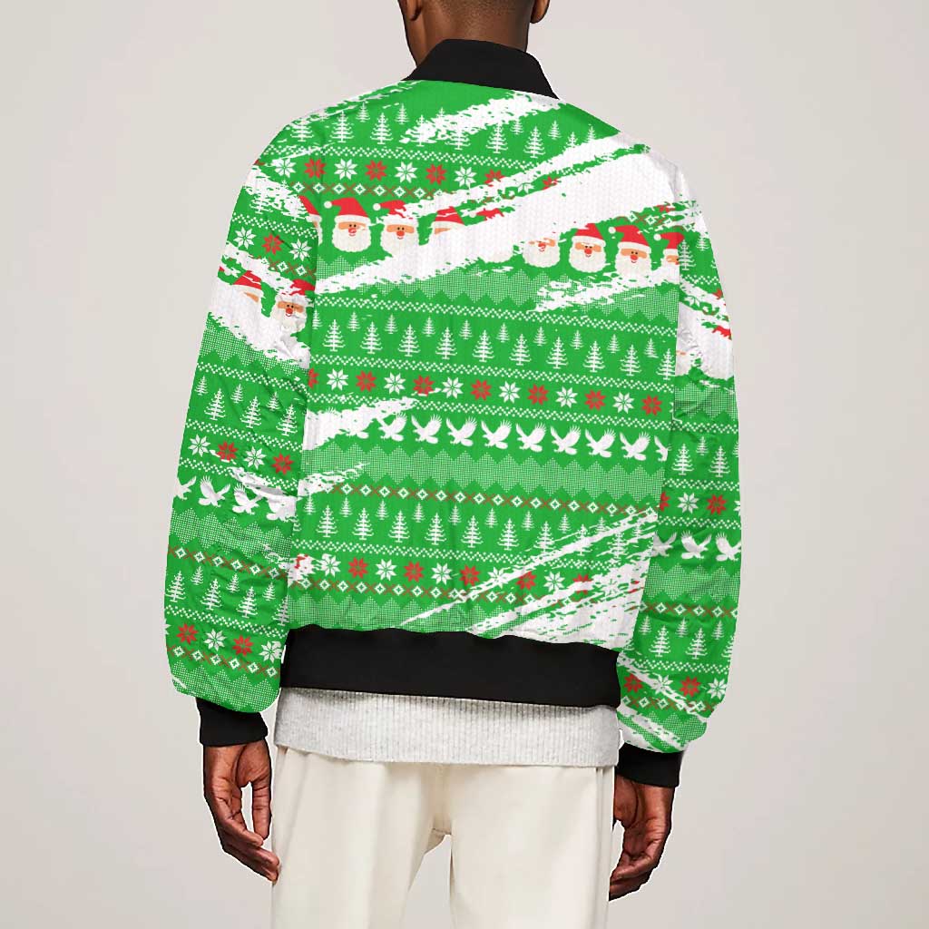 Djibouti Christmas Bomber Jacket Santa Eagle Doves Trees and Green Snowflake - African Pride