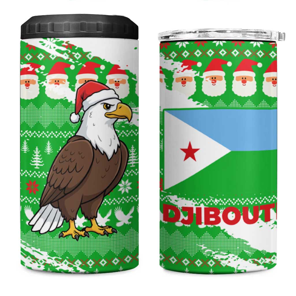Djibouti Christmas 4 in 1 Can Cooler Tumbler Santa Eagle Doves Trees and Green Snowflake - African Pride