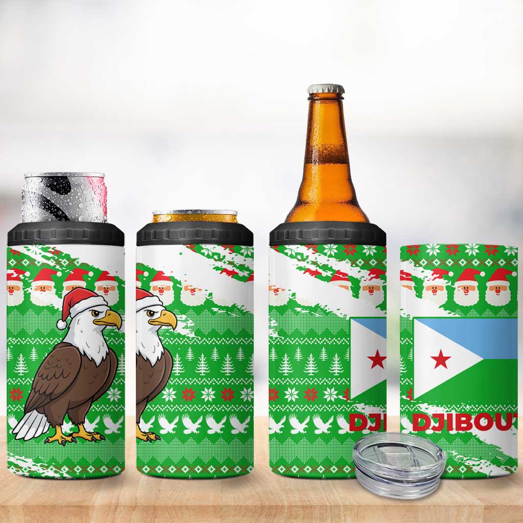 Djibouti Christmas 4 in 1 Can Cooler Tumbler Santa Eagle Doves Trees and Green Snowflake - African Pride