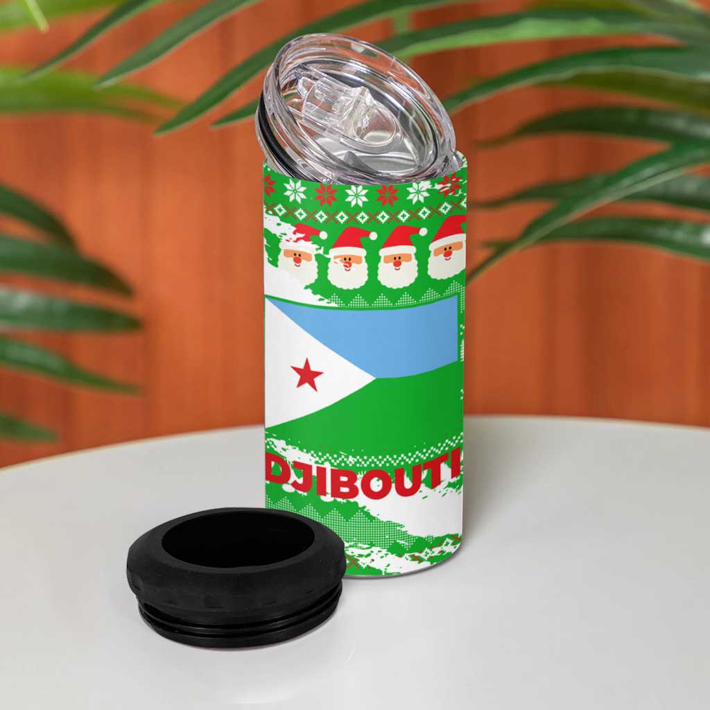 Djibouti Christmas 4 in 1 Can Cooler Tumbler Santa Eagle Doves Trees and Green Snowflake - African Pride