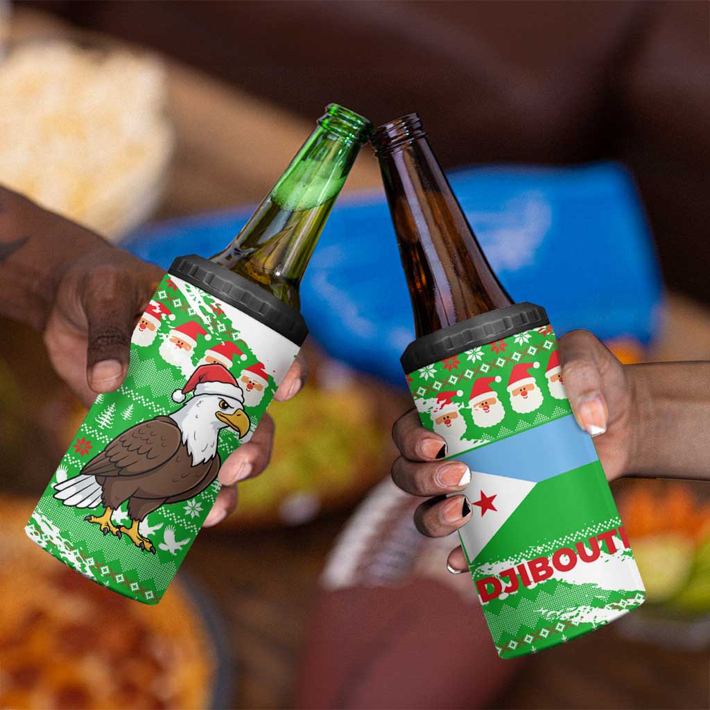 Djibouti Christmas 4 in 1 Can Cooler Tumbler Santa Eagle Doves Trees and Green Snowflake - African Pride