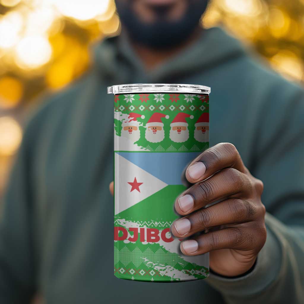 Djibouti Christmas 4 in 1 Can Cooler Tumbler Santa Eagle Doves Trees and Green Snowflake - African Pride