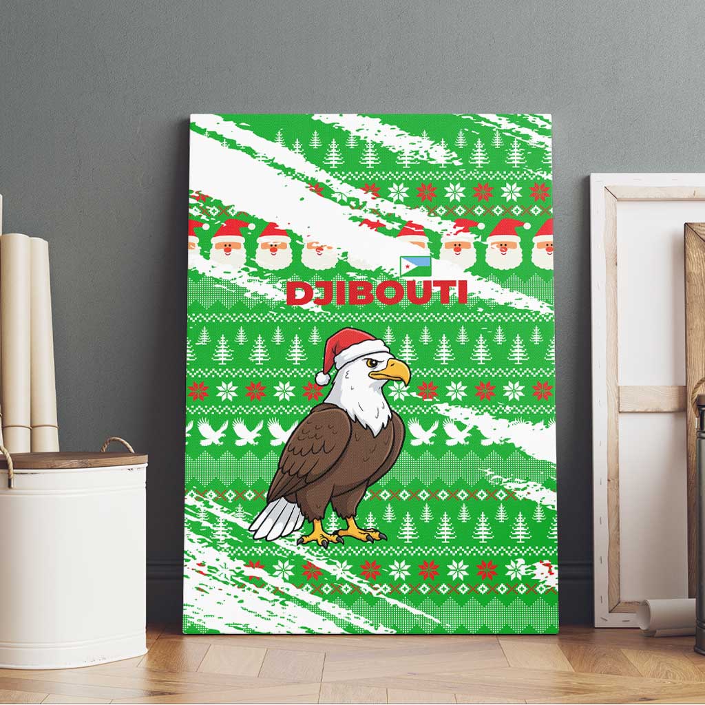 Djibouti Christmas Canvas Wall Art Santa Eagle Doves Trees and Green Snowflake - African Pride