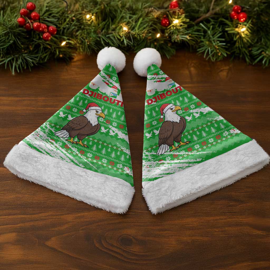 Djibouti Christmas Santa Hat Santa Eagle Doves Trees and Green Snowflake - African Pride