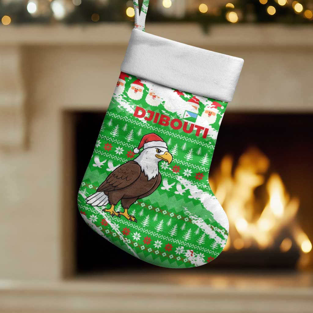 Djibouti Christmas Stocking Santa Eagle Doves Trees and Green Snowflake - African Pride