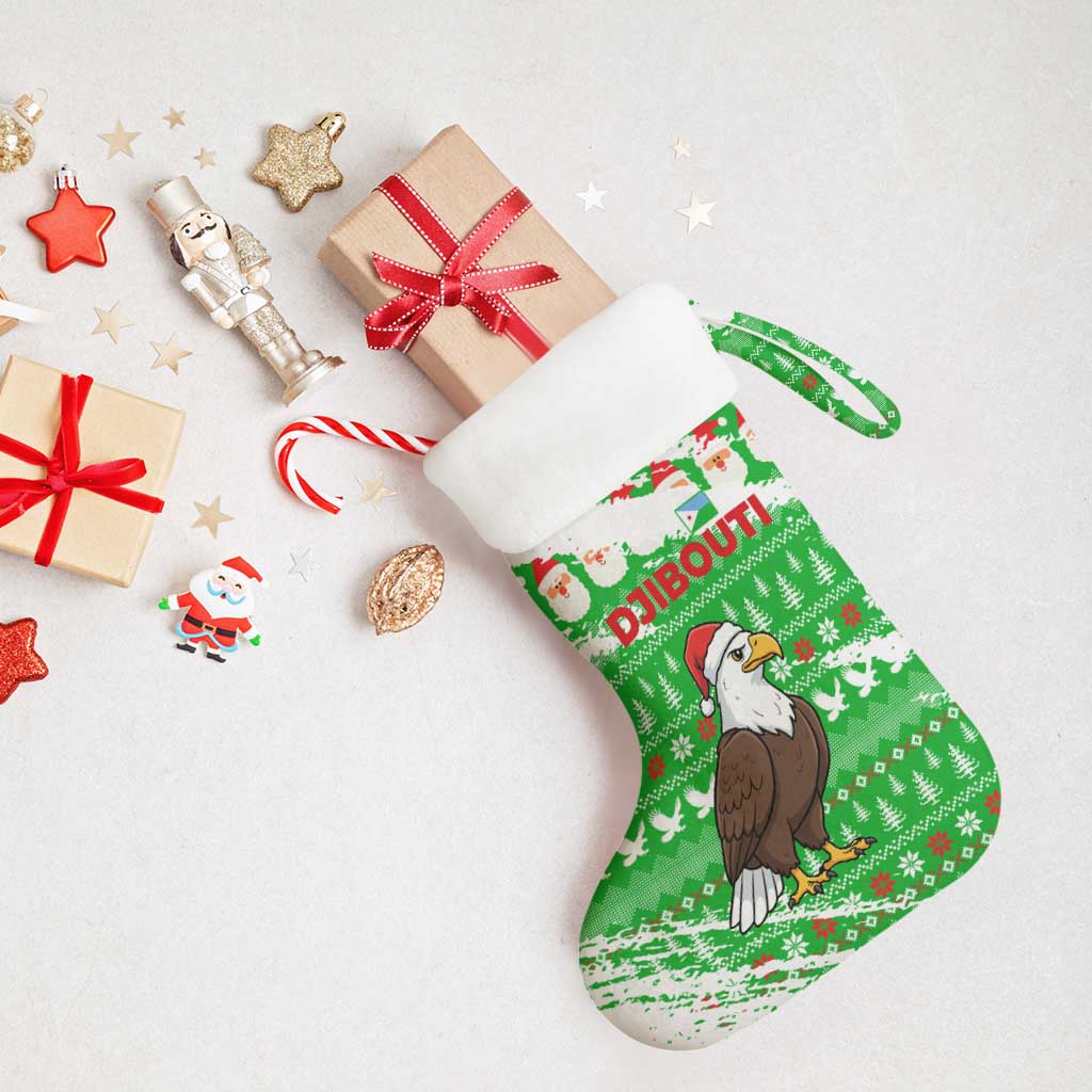 Djibouti Christmas Stocking Santa Eagle Doves Trees and Green Snowflake - African Pride