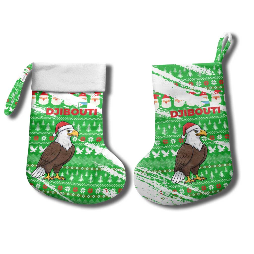 Djibouti Christmas Stocking Santa Eagle Doves Trees and Green Snowflake - African Pride