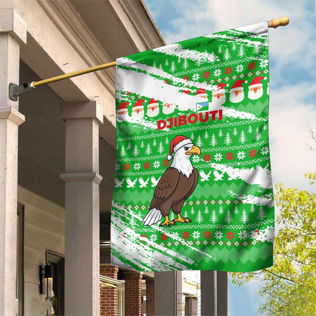 Djibouti Christmas Garden Flag Santa Eagle Doves Trees and Green Snowflake - African Pride