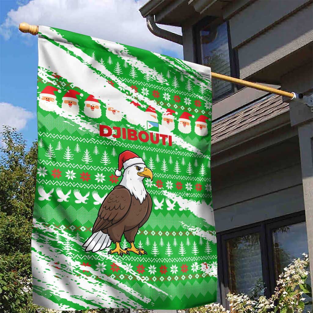 Djibouti Christmas Garden Flag Santa Eagle Doves Trees and Green Snowflake - African Pride