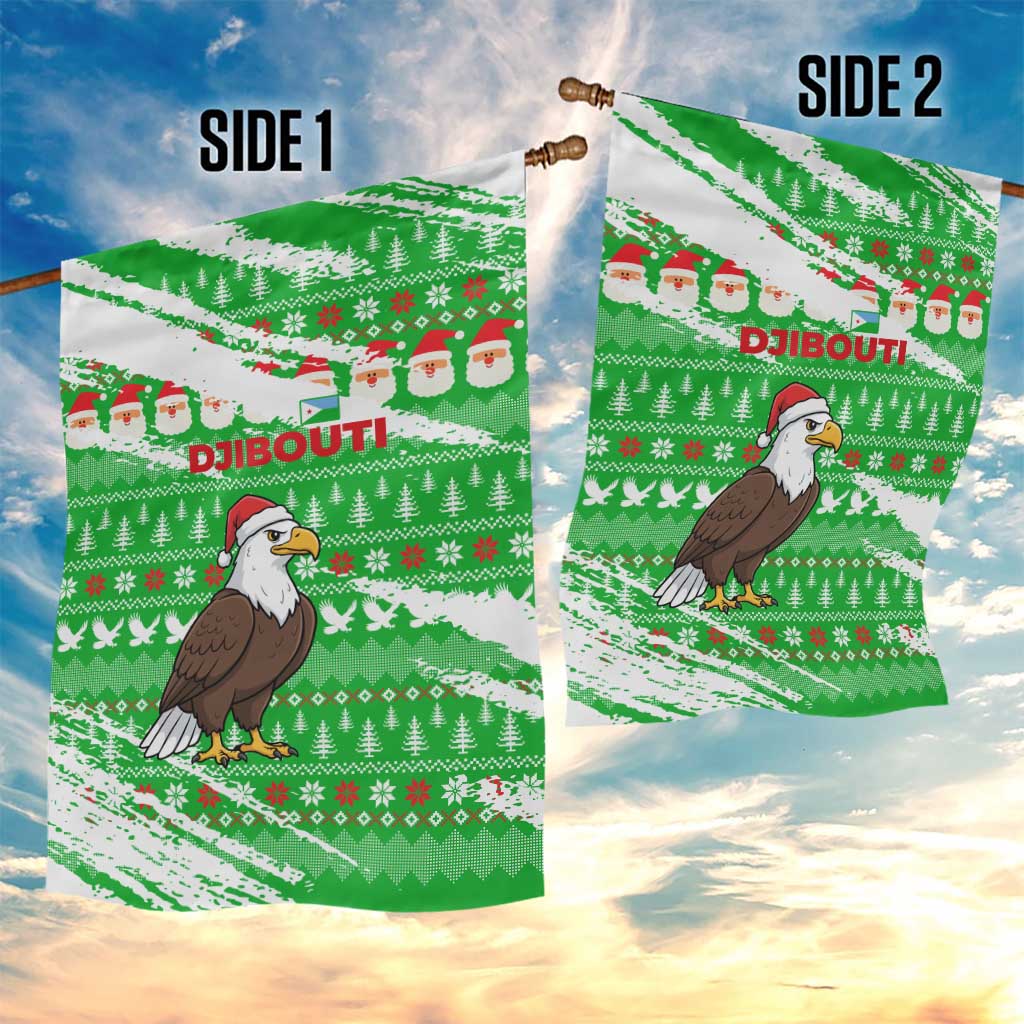 Djibouti Christmas Garden Flag Santa Eagle Doves Trees and Green Snowflake - African Pride