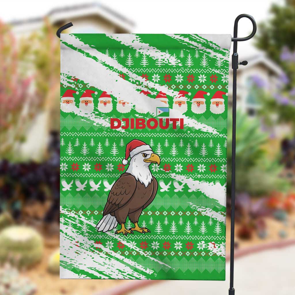 Djibouti Christmas Garden Flag Santa Eagle Doves Trees and Green Snowflake - African Pride