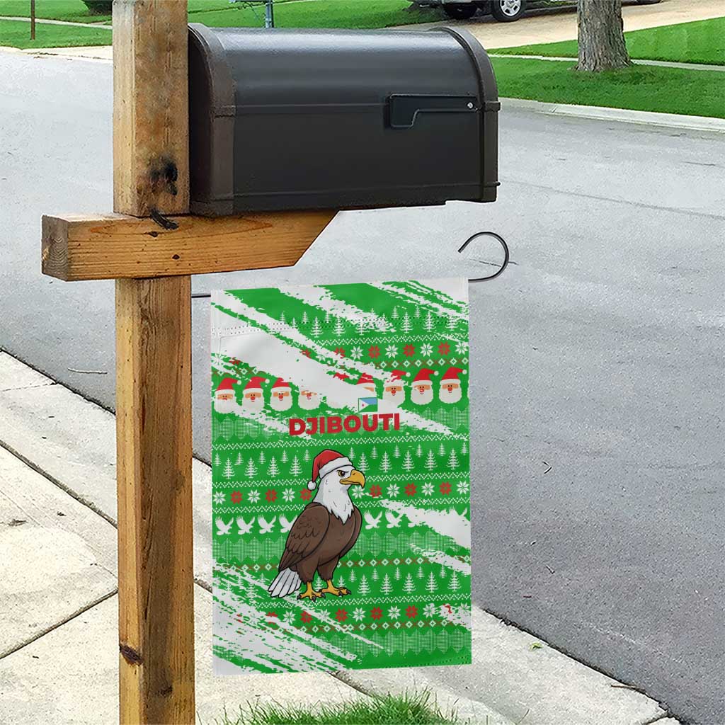 Djibouti Christmas Garden Flag Santa Eagle Doves Trees and Green Snowflake - African Pride