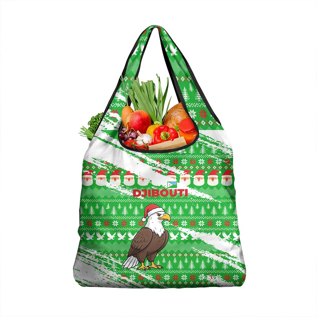Djibouti Christmas Grocery Bag Santa Eagle Doves Trees and Green Snowflake - African Pride