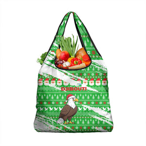 Djibouti Christmas Grocery Bag Santa Eagle Doves Trees and Green Snowflake - African Pride