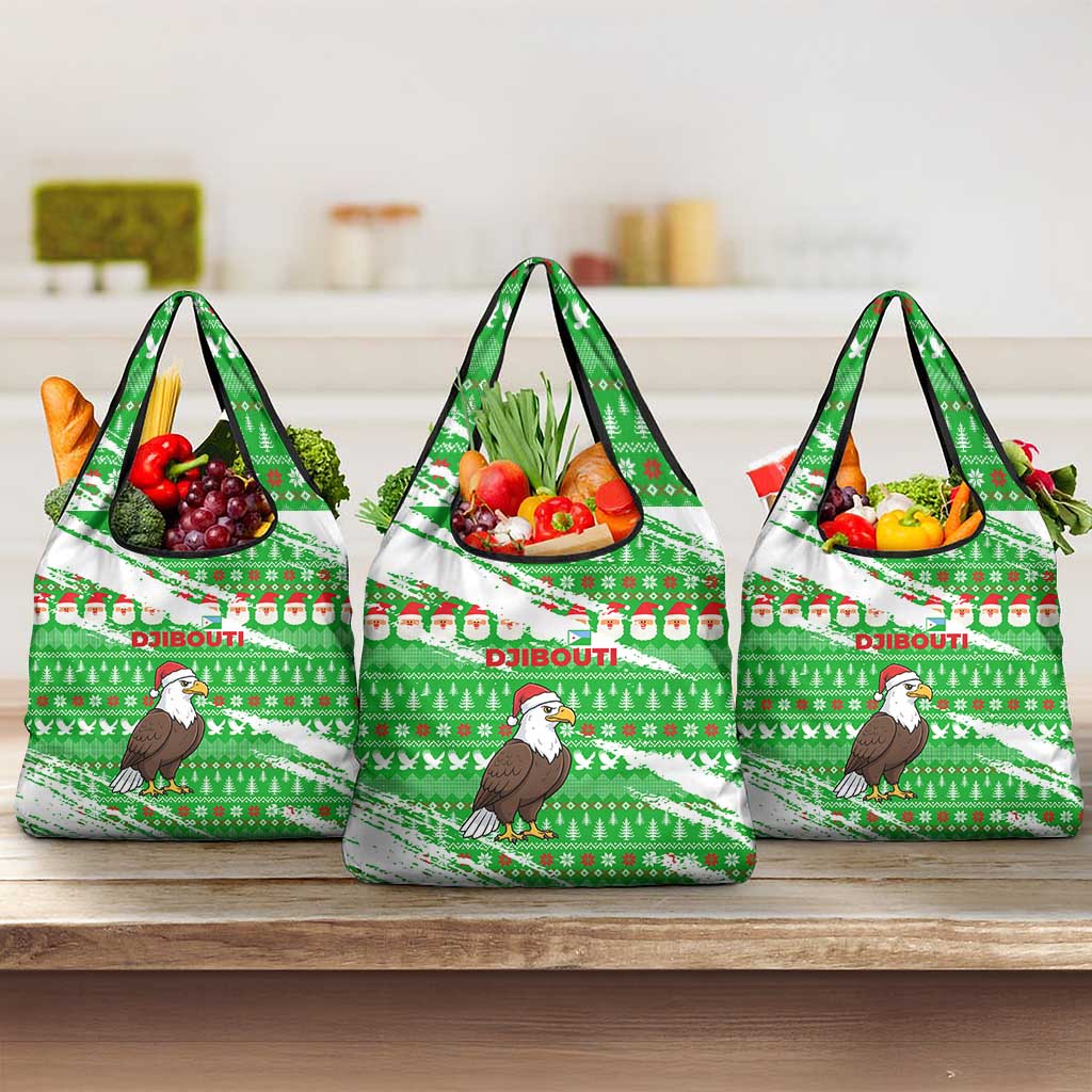 Djibouti Christmas Grocery Bag Santa Eagle Doves Trees and Green Snowflake - African Pride