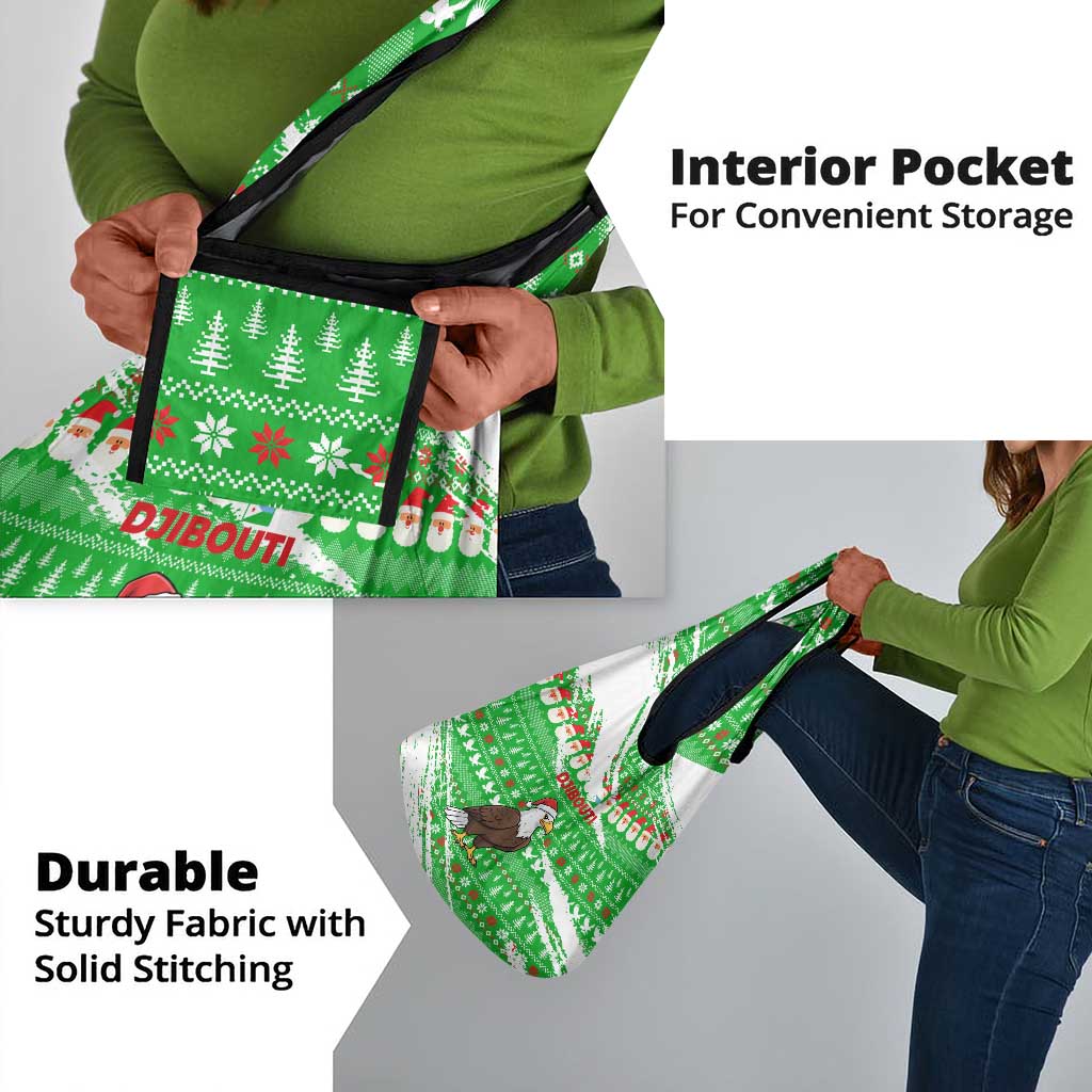 Djibouti Christmas Grocery Bag Santa Eagle Doves Trees and Green Snowflake - African Pride