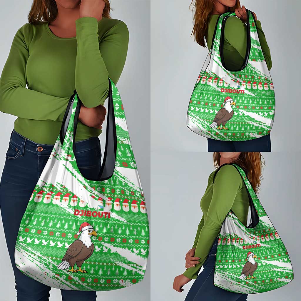 Djibouti Christmas Grocery Bag Santa Eagle Doves Trees and Green Snowflake - African Pride