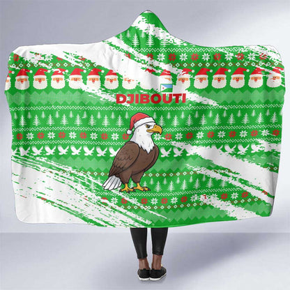 Djibouti Christmas Hooded Blanket Santa Eagle Doves Trees and Green Snowflake - African Pride