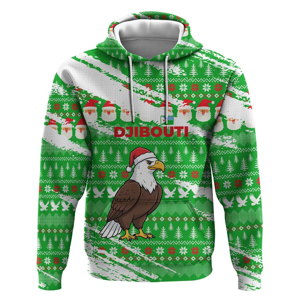 Djibouti Christmas Hoodie Santa Eagle Doves Trees and Green Snowflake - African Pride