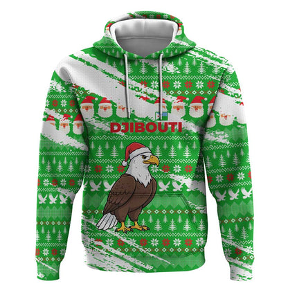 Djibouti Christmas Hoodie Santa Eagle Doves Trees and Green Snowflake - African Pride