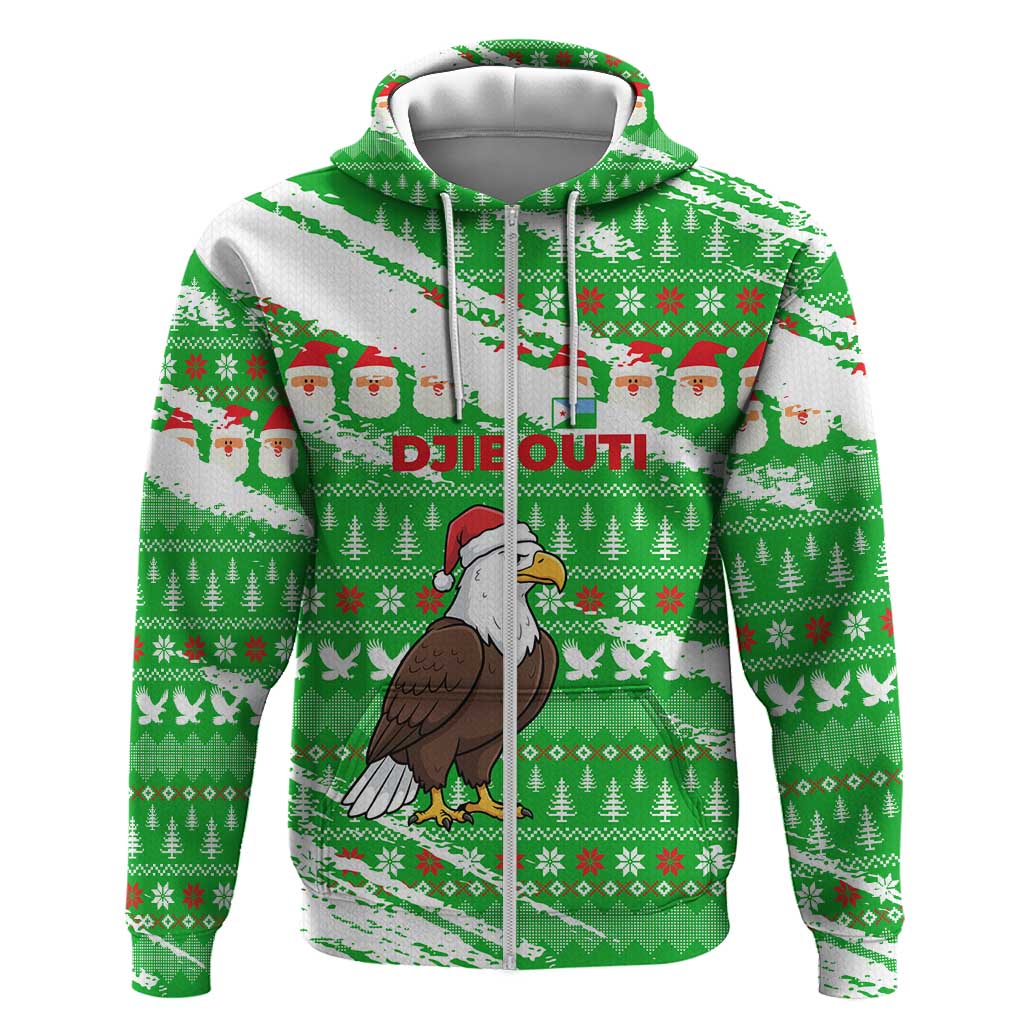 Djibouti Christmas Hoodie Santa Eagle Doves Trees and Green Snowflake - African Pride