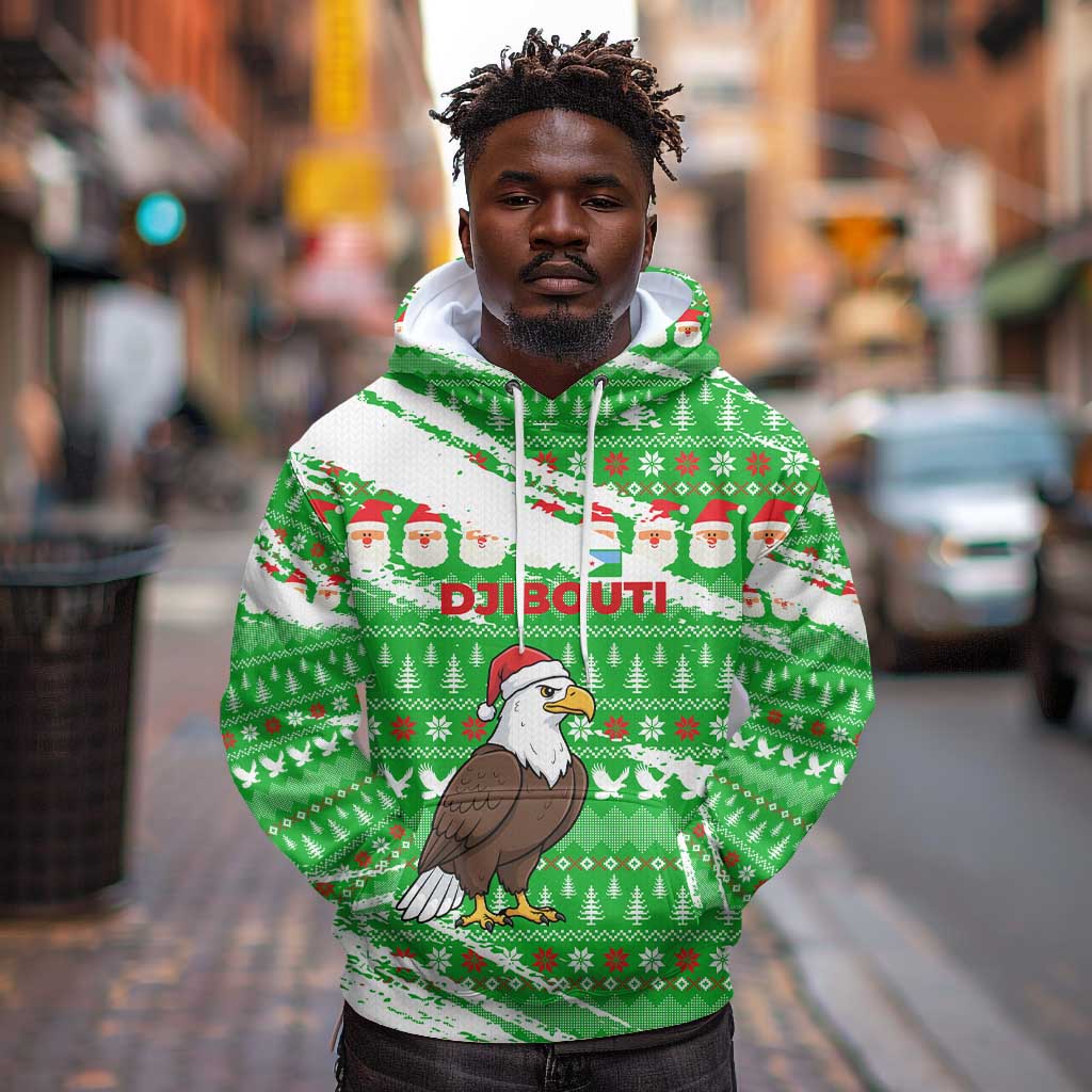 Djibouti Christmas Hoodie Santa Eagle Doves Trees and Green Snowflake - African Pride