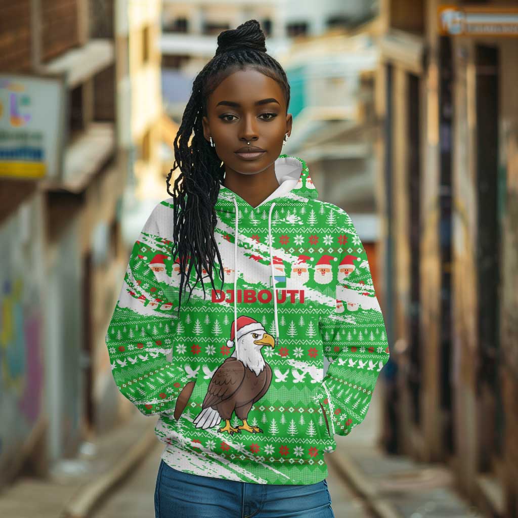 Djibouti Christmas Hoodie Santa Eagle Doves Trees and Green Snowflake - African Pride