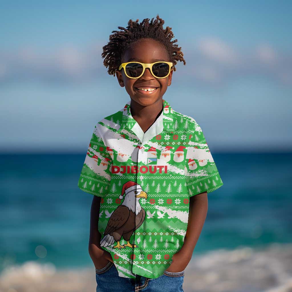 Djibouti Christmas Kid Hawaiian Shirt Santa Eagle Doves Trees and Green Snowflake - African Pride