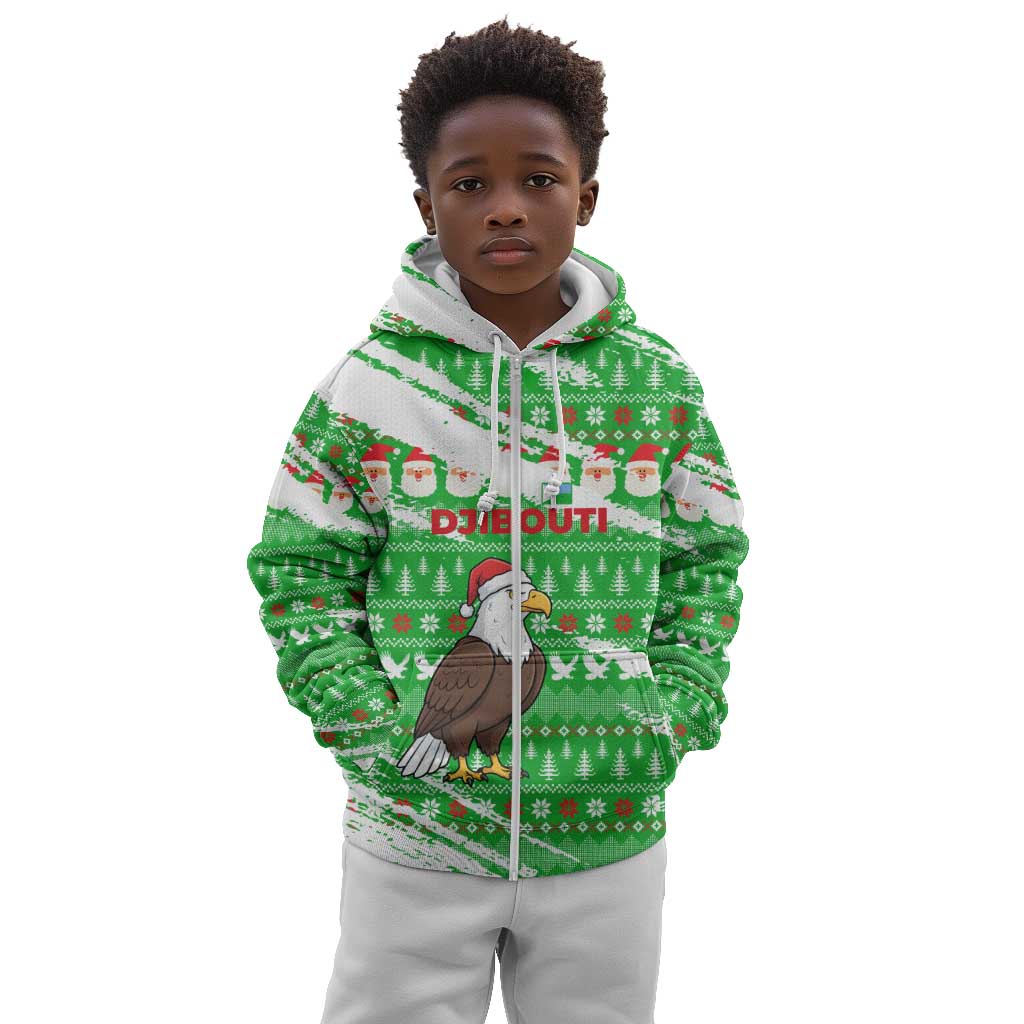 Djibouti Christmas Kid Hoodie Santa Eagle Doves Trees and Green Snowflake - African Pride