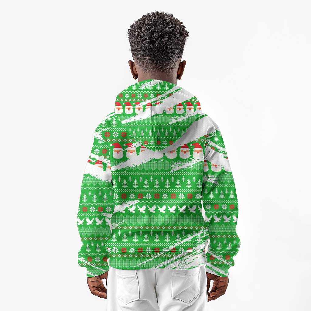 Djibouti Christmas Kid Hoodie Santa Eagle Doves Trees and Green Snowflake - African Pride