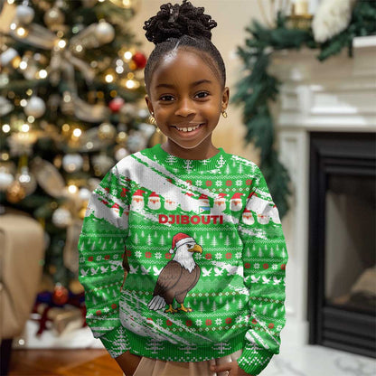 Djibouti Christmas Kid Ugly Christmas Sweater Santa Eagle Doves Trees and Green Snowflake - African Pride