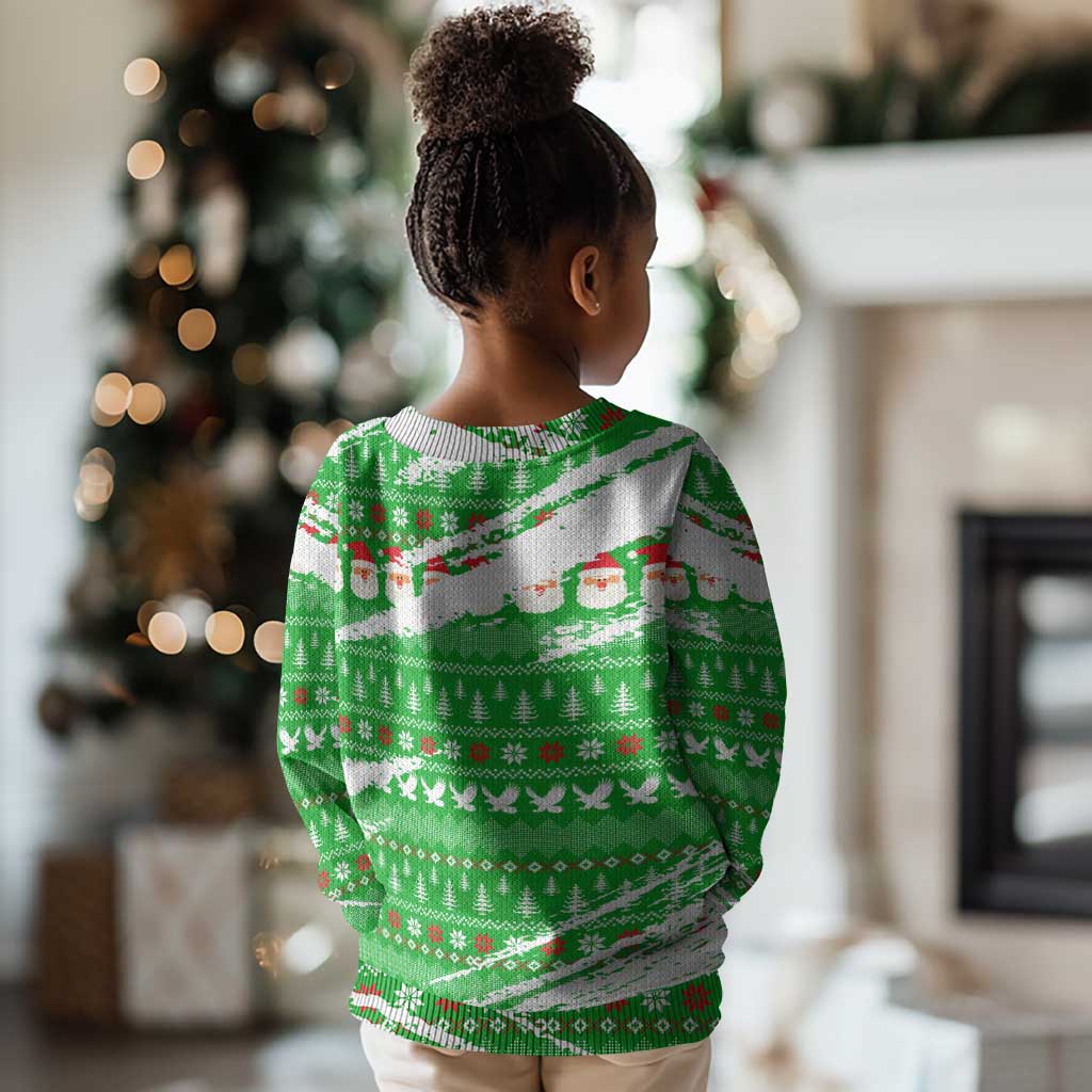 Djibouti Christmas Kid Ugly Christmas Sweater Santa Eagle Doves Trees and Green Snowflake - African Pride