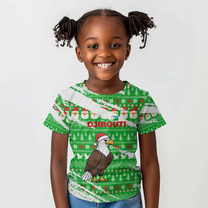 Djibouti Christmas Kid T shirt Santa Eagle Doves Trees and Green Snowflake - African Pride