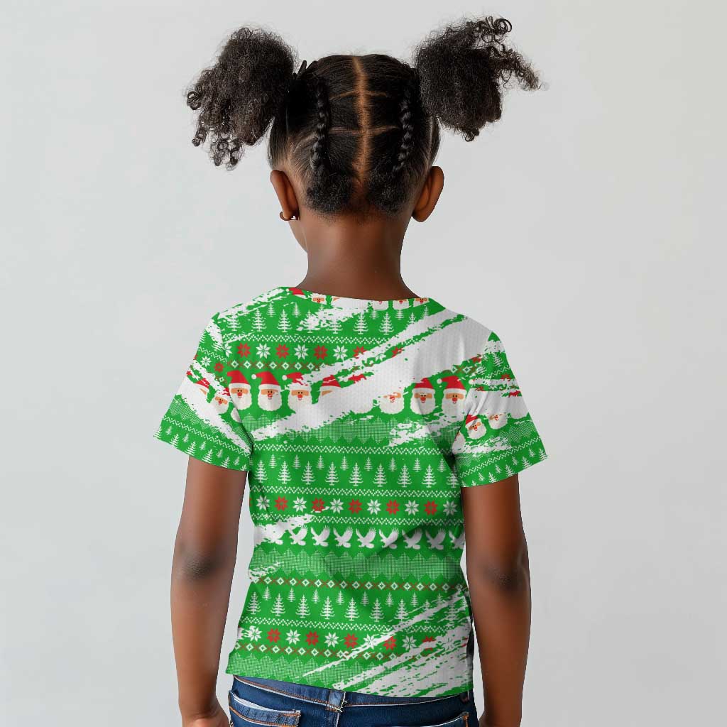 Djibouti Christmas Kid T shirt Santa Eagle Doves Trees and Green Snowflake - African Pride