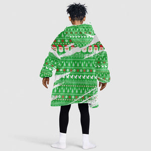 Djibouti Christmas Kid Wearable Blanket Hoodie Santa Eagle Doves Trees and Green Snowflake - African Pride