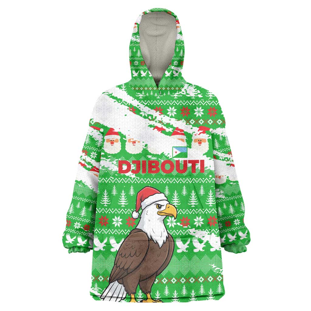 Djibouti Christmas Kid Wearable Blanket Hoodie Santa Eagle Doves Trees and Green Snowflake - African Pride