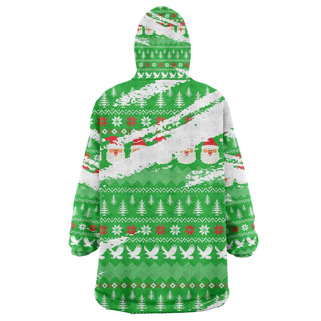 Djibouti Christmas Kid Wearable Blanket Hoodie Santa Eagle Doves Trees and Green Snowflake - African Pride